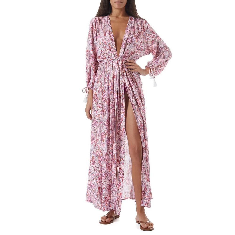 Melissa Odabash NWT Gabby Floral Tie Waist Kaftan Cover Up Pink Size XS